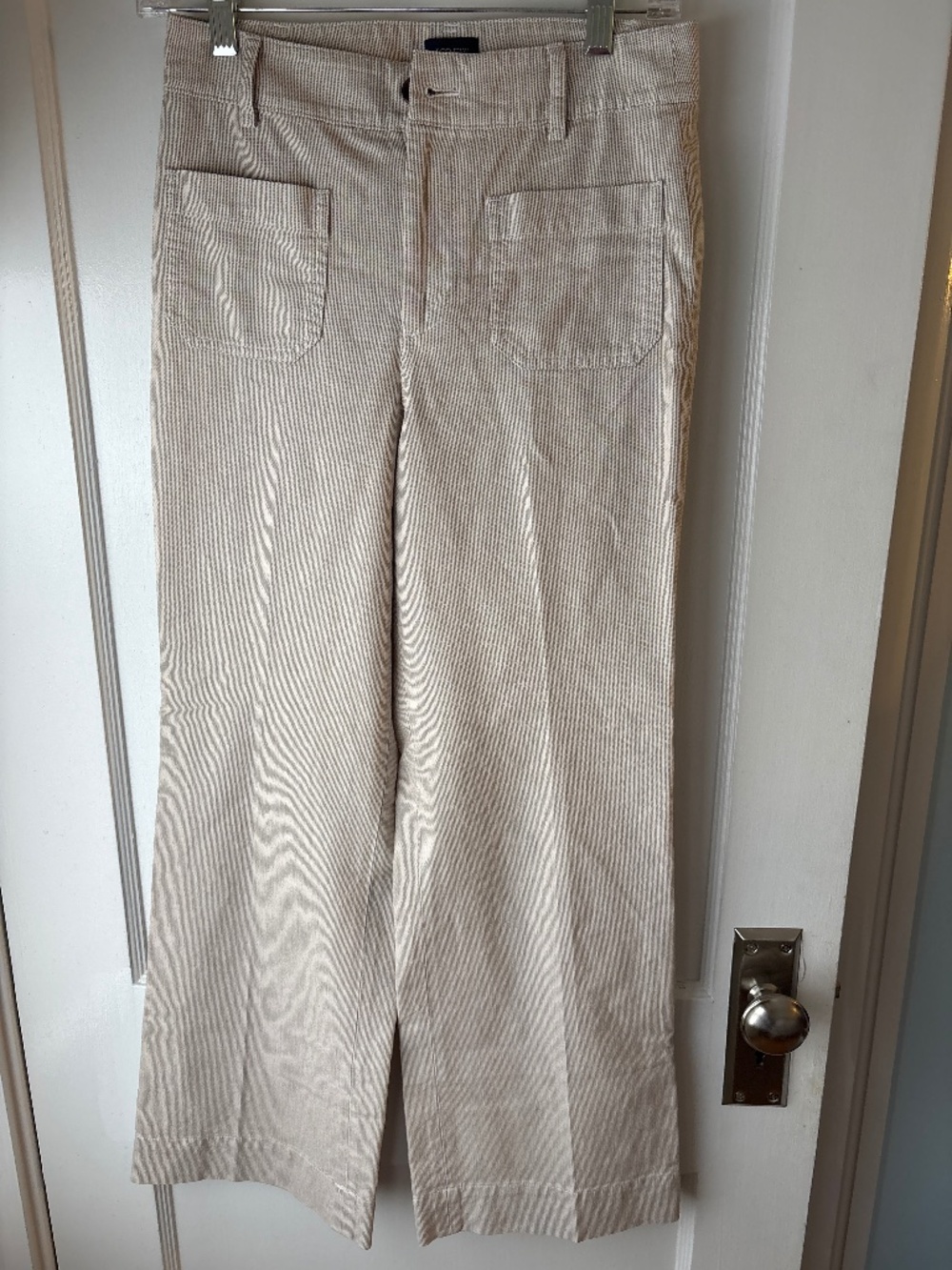 JCrew Lizzie high rise patch pocket wide leg pant, Camel white stripe, Sz 25P
